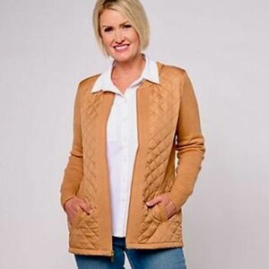 NWOT Denim & Co. Heritage Size XXS Sandalwood Quilted Zip Front Sweater Jacket